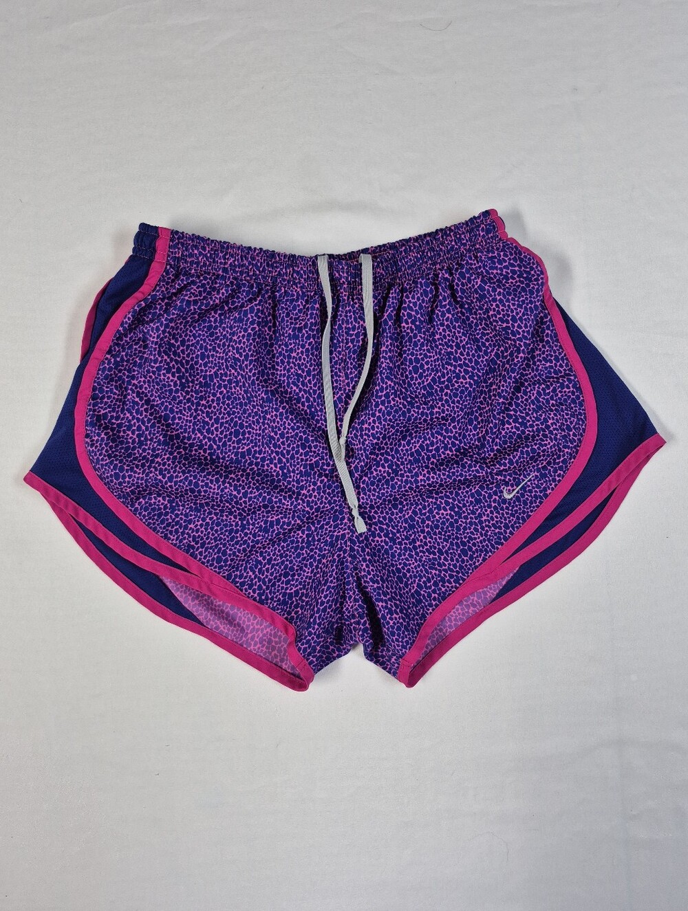 Nike Dri-Fit Running Shorts Womens S Purple Pink Animal Print Blue Panels